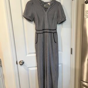 Monteau Women's Navy and White Striped Jumper, Medium